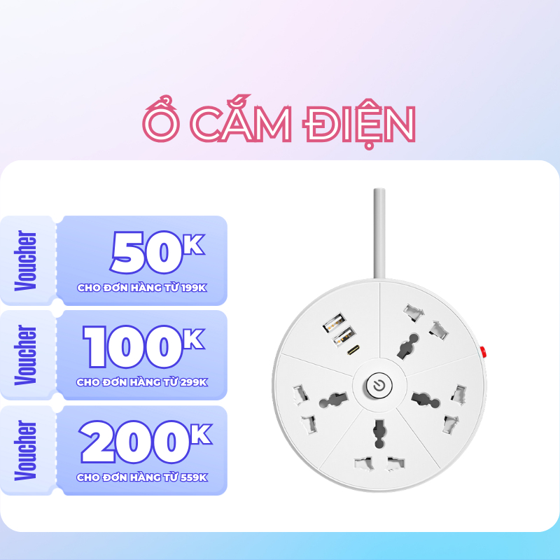 2500W 3-Prong USB Type C Rotating Multi-Purpose Power Socket 2m Long ...