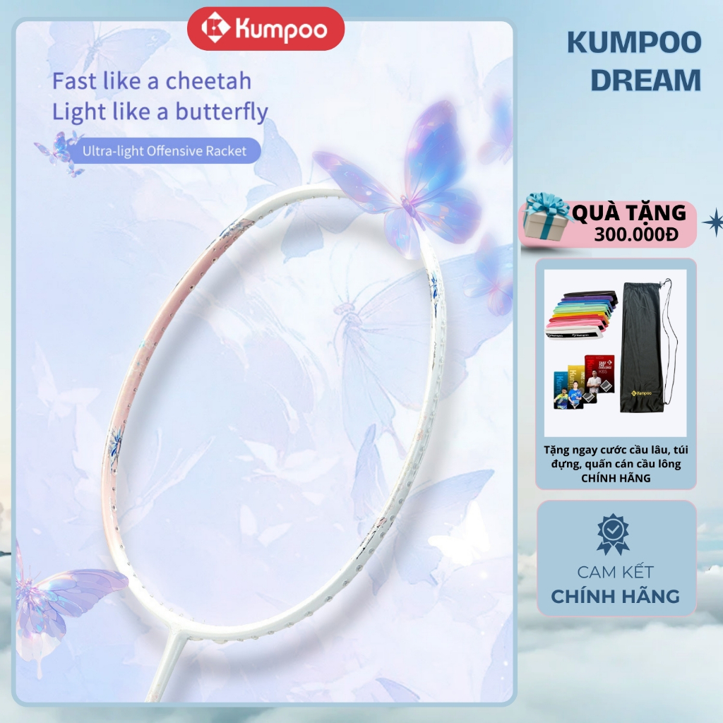 Kumpoo Dream Badminton Racket Pre-Stretched 11kg, Comes with Strings ...