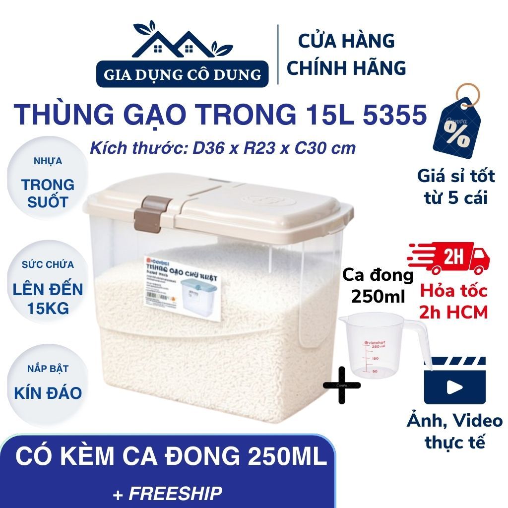 15L Flip Lid Rice Container, Transparent Viet Nhat Plastic Rice ...