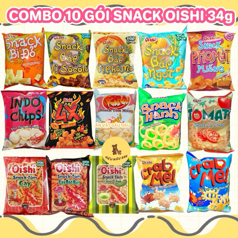 COMBO 10 PACKAGES of Oishi Snacks 34g with many flavors of Snack chips ...