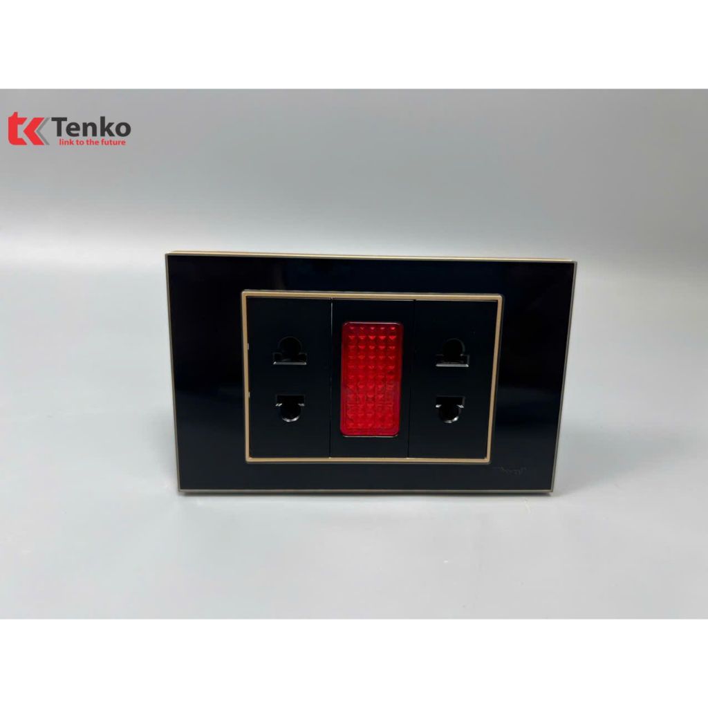 Double 2-Prong Wall Socket with Black Tempered Glass and Gold Border ...