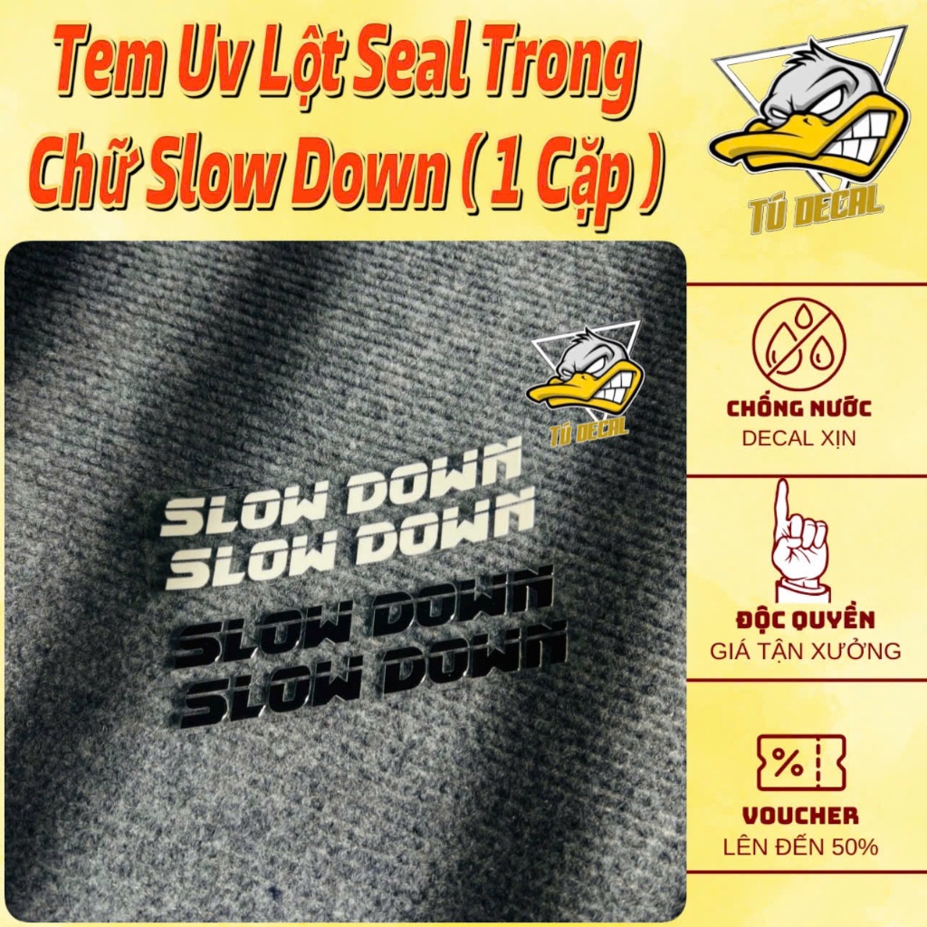 Logo Sticker Peel Off Seal Slow Down Letters Mixed Black and White Can ...