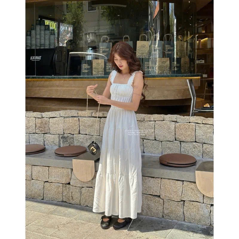 Almira Dress - Ruffled Linen Dress with Lace Sleeves (original photo) Dress  Woman