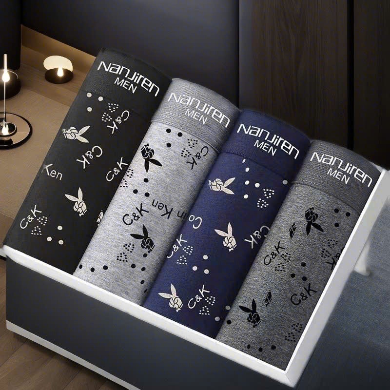 Set of 4 men's boxer briefs, cotton elastic fabric, men's underwear ...