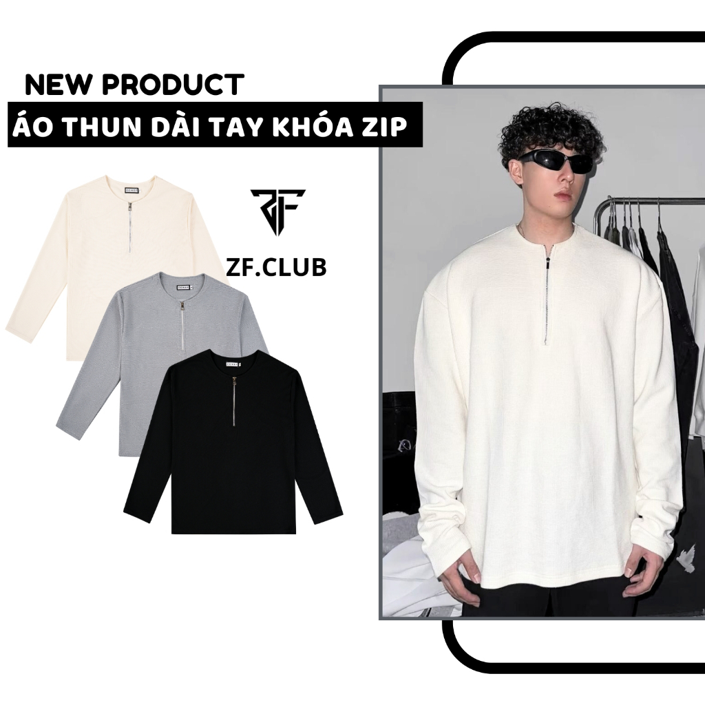Zonef CLUB Men's Long-Sleeved Basic Zip T-shirt, Honeycomb Cotton ...