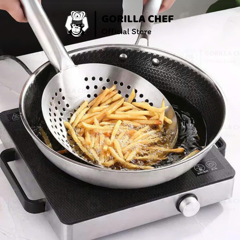Gorilla Chef stainless steel frying pan, hole diameter 6mm, fast oil ...
