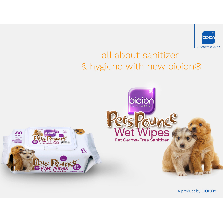 Bioion PETS POUNCE WET WIPES SANITIZER WET WIPES AlcoholFree Pet
