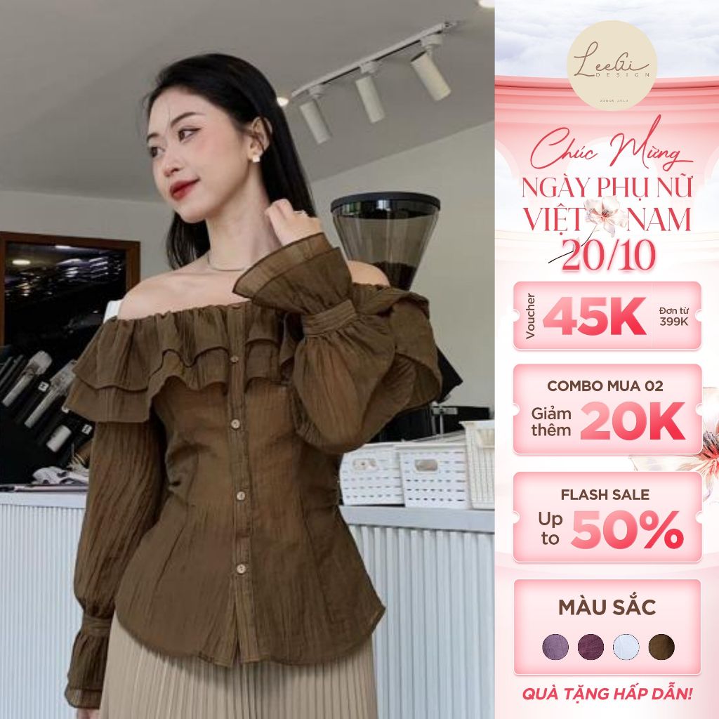 Leegi Design off-the-shoulder ruffle shirt, gentle and elegant style ...
