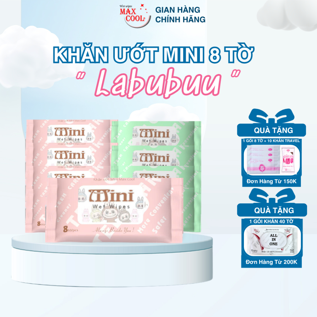 Combo of 10 Packs of Mini Max Cool Wet Wipes 8 sheets Super cute ...