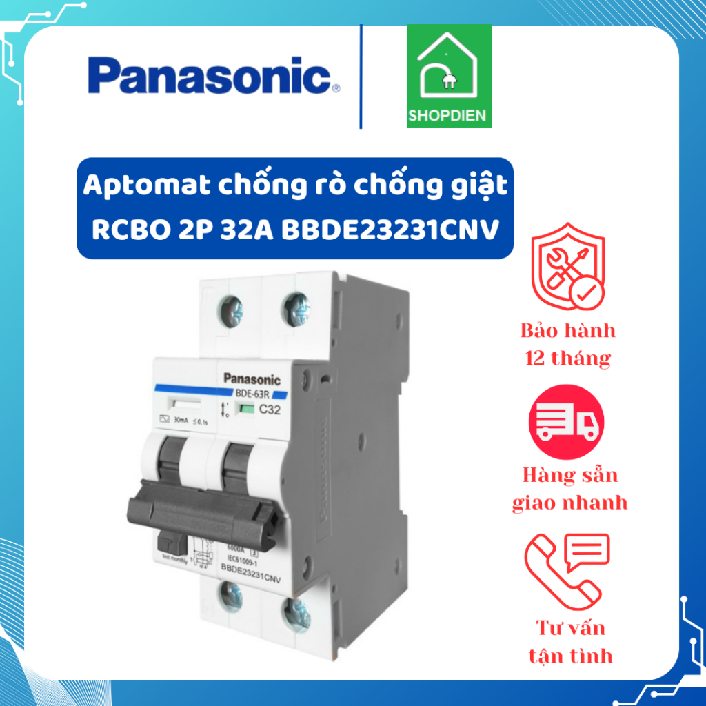 Panasonic BBDE23231CNV RCBO 2P 32A 30mA 6kA anti-leakage circuit ...
