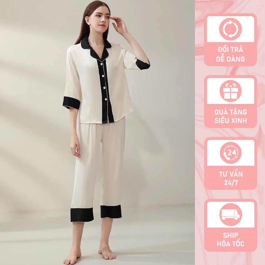 Shury Store Home Wear TD30 plain ice silk pajamas for women with half ...