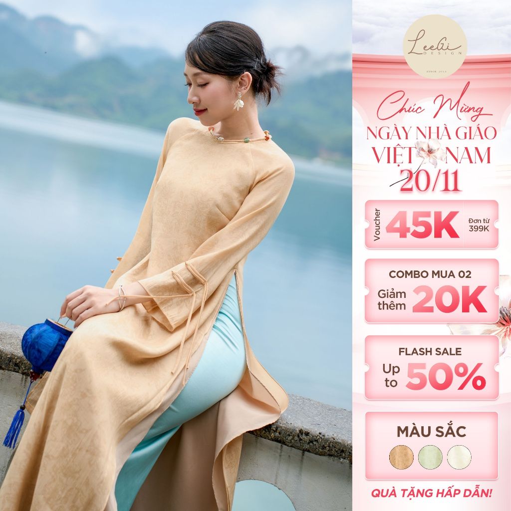 Leegi Design Women's Modern Ao Dai, Crep Silk, Round Neck, Long Sleeves ...