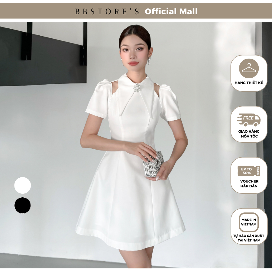Fashion puff sleeve open waist evening dress - Black,DS3973