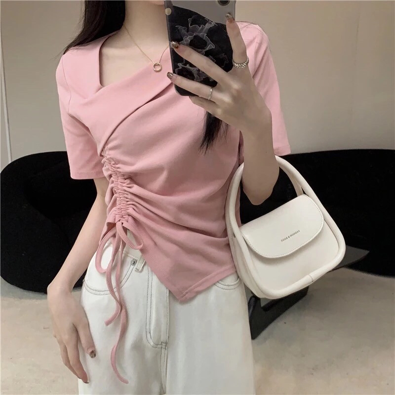 Drawstring Waist Cap Sleeve Shirt main image 1