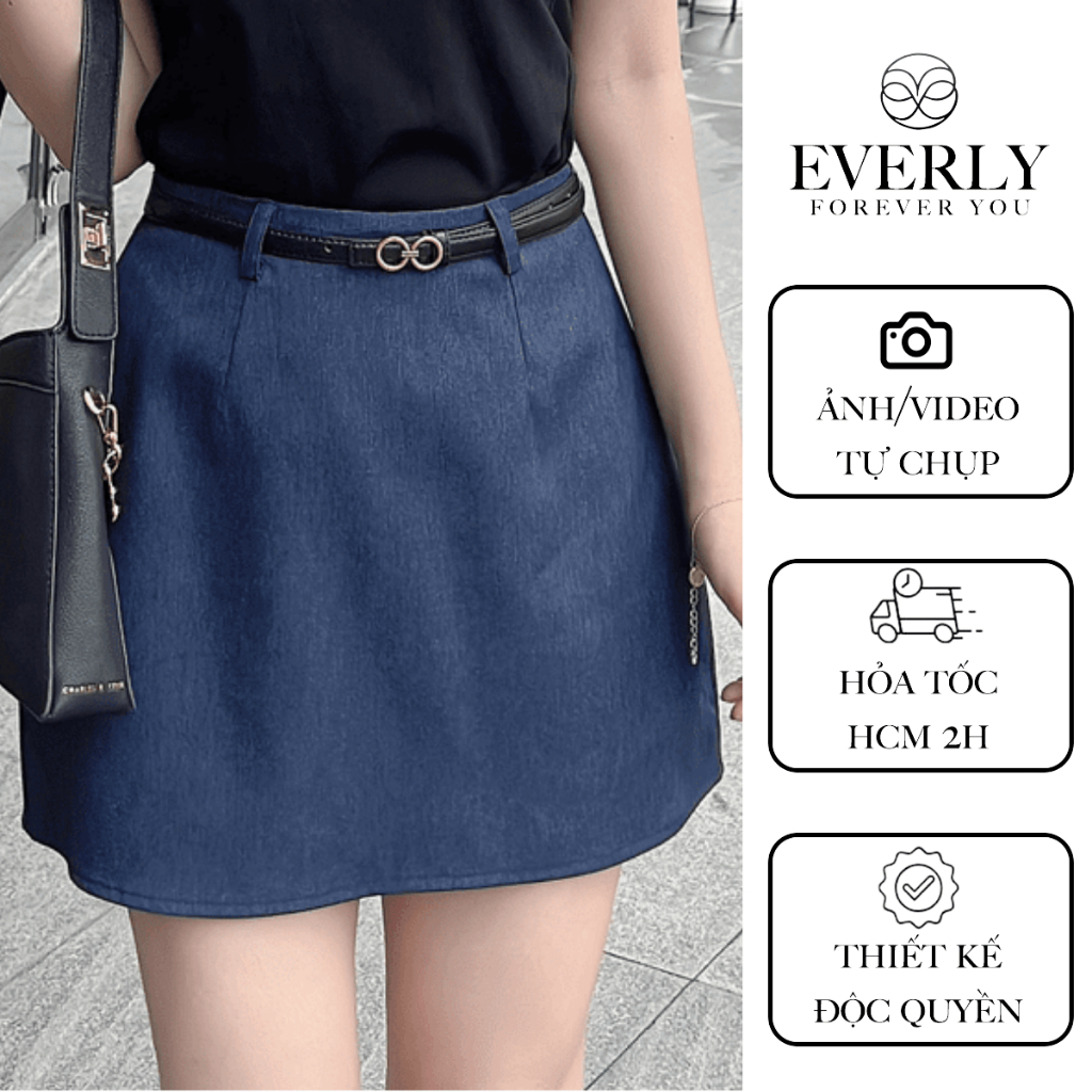 Everly EV-02 A-line skirt with khaki belt and back pocket | Shopee Malaysia
