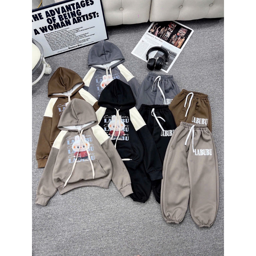 Labubu GRAY BROWN AND DARK FISH LEATHER SET WITH HAT FOR BABY 618KG