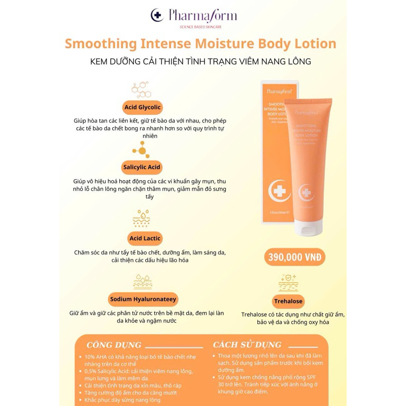 Pharmaform Smoothing Intense Moisture Body Lotion AHA Brightens Dull ...