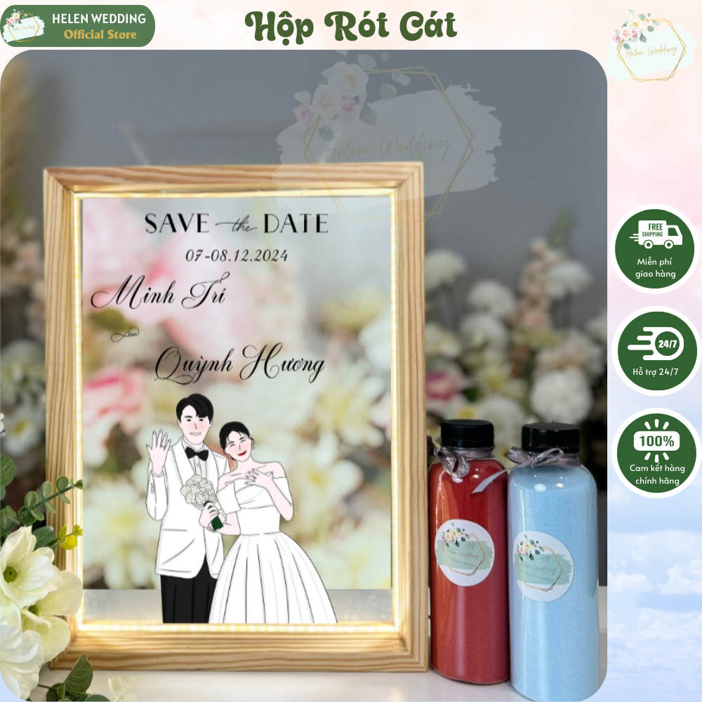 Wooden Sand Pouring Box for Wedding Drawing of Bride and Groom, Printed ...