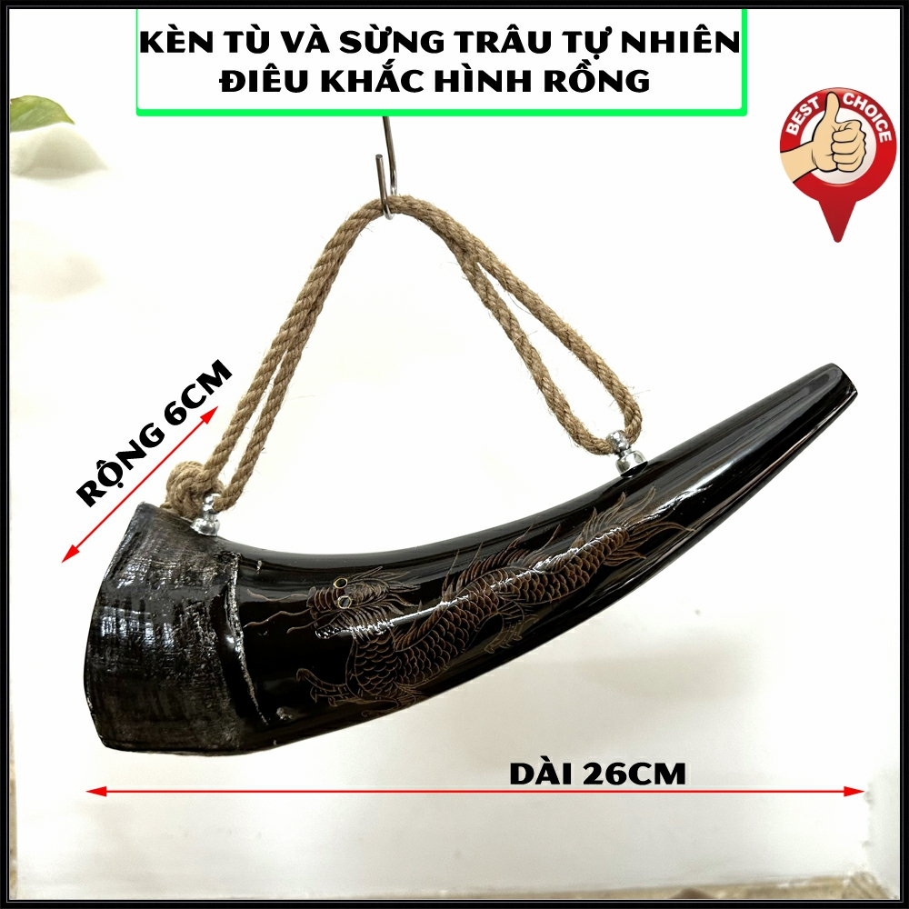 [Natural Buffalo horn] Horned horn horn with rope hook - 26cm long - 1 ...