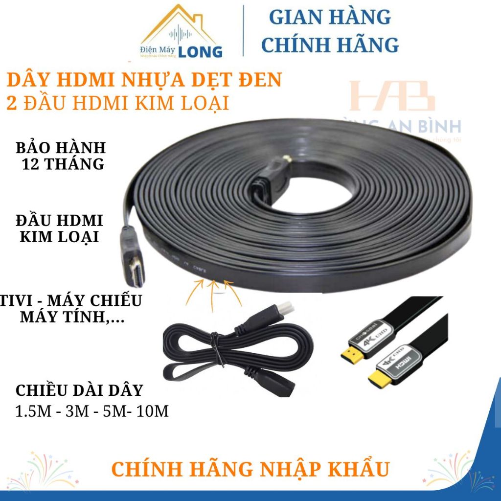 Hdmi Cable Length 1m to 10m Black Flat Wire | Shopee Malaysia