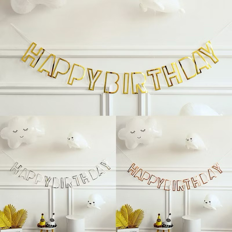 Empty Happy Birthday LETTER HANGING ROPE - Hollow Metallic Happy ...