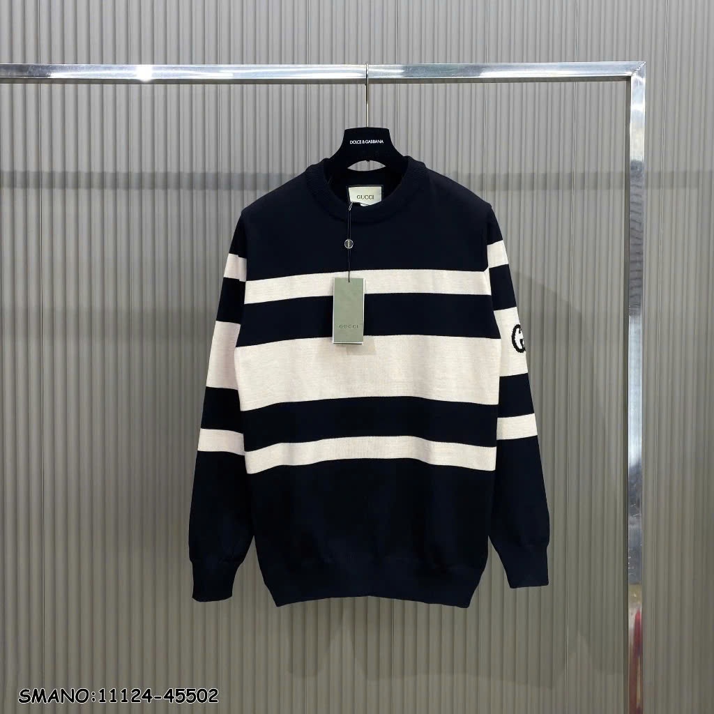 GC Logo Stripe Cotton Sweater - Birch/Dark Navy