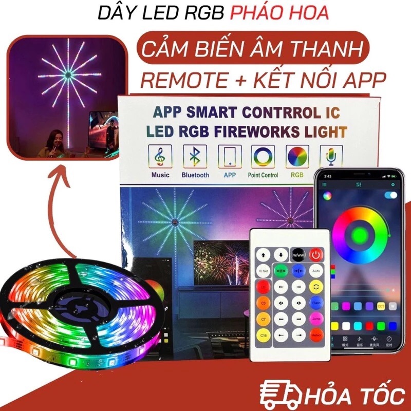12-beam 16-Color Fireworks LED String Light with Flashing Music Sensor ...