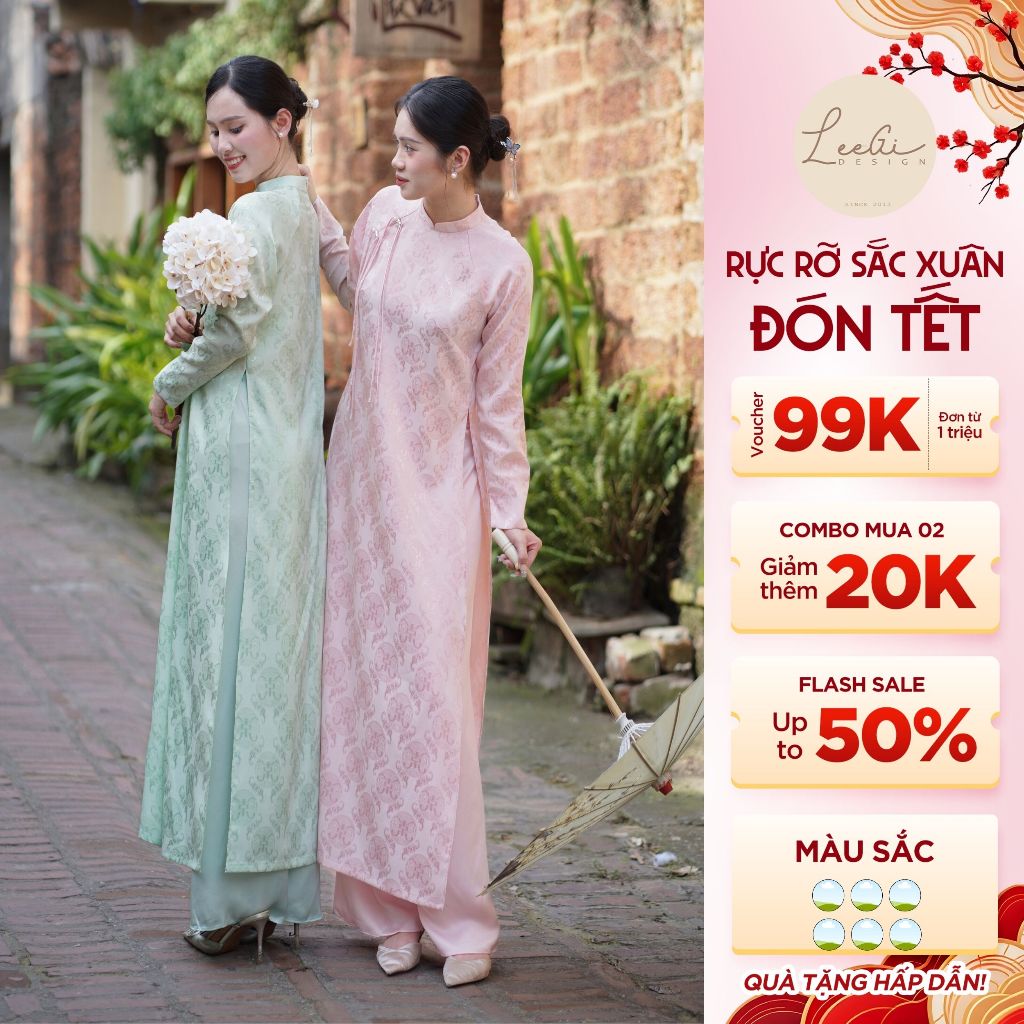 Renovated Ao Dai with Bamboo Woven Flowers and Long Sleeves with Unique ...