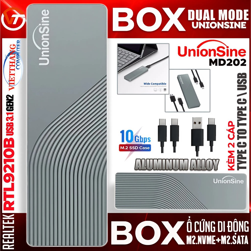 Box SSD M2 UnionSine MD202 Dual Mode (M2.Nvme + M2.Sata) 10Gbps USB 3.1 ...