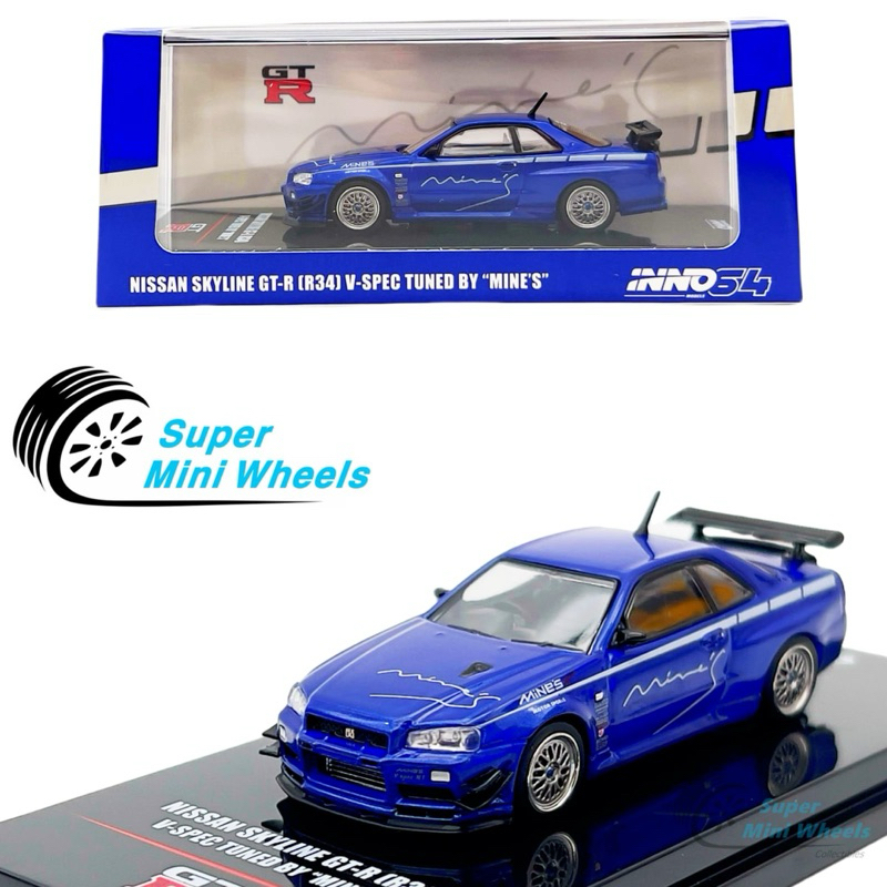 Xe Mô Hình Nissan Skyline GT-R (R34) V-SPEC Tuned by MINE'S 1:64 Inno