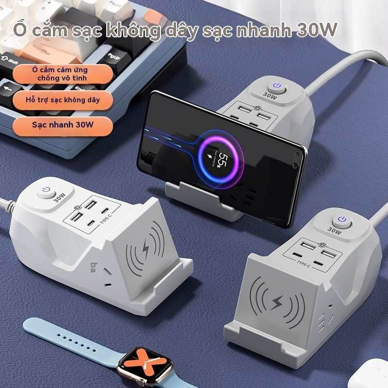 Smart wireless charging long socket with usb30W fast charging plug row ...