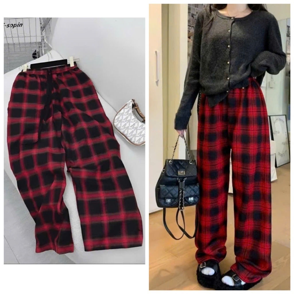 Plaid Drawstring Evening Pants Loose Form Sports Personality Thick ...