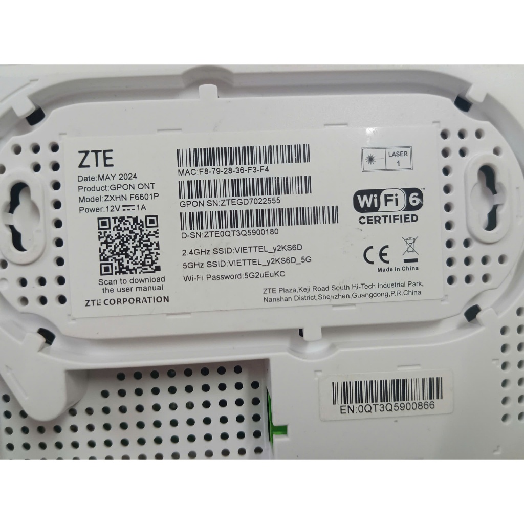 Optical Wifi 6 Modem Viettel Gpon ZTE ZXHN F6601P AX3000 (Old Product ...