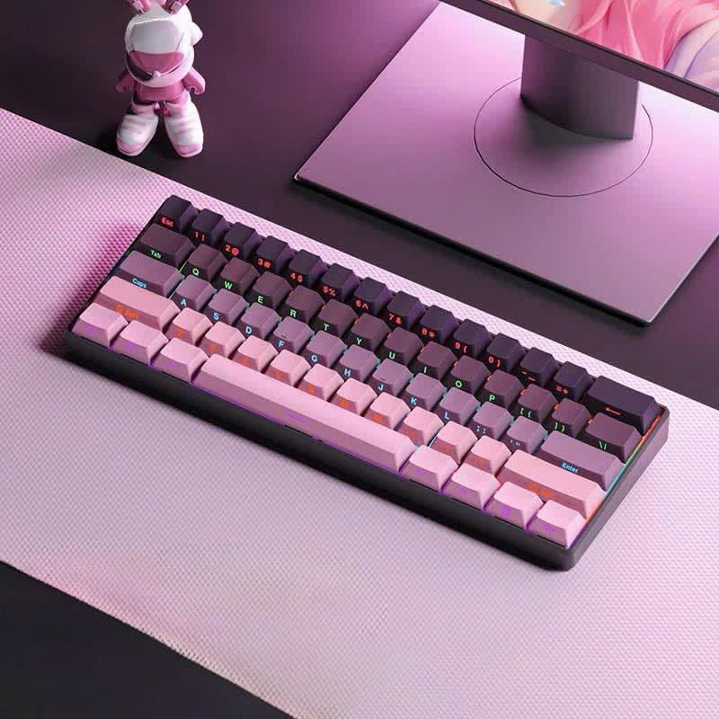61-key mechanical keyboard in Black Pink color with blue axis, modern ...