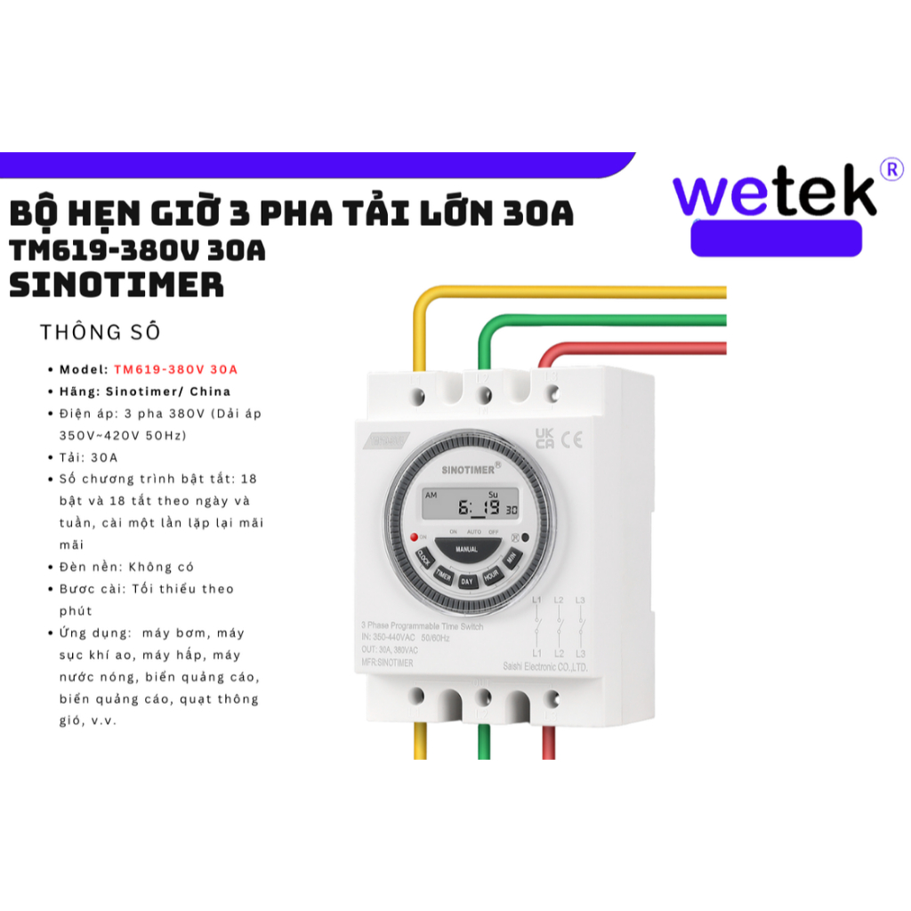TM619-380V 30A 3-phase timer installed by day and week for 3-phase load ...
