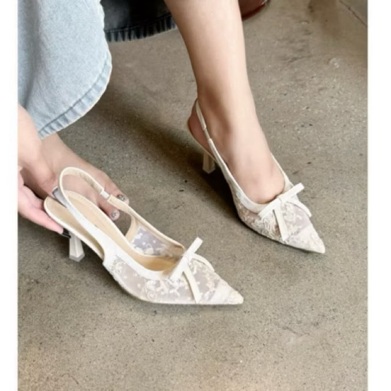 9-inch open-heel sandals with pointed toe and small bow TL95 Stiletto ...