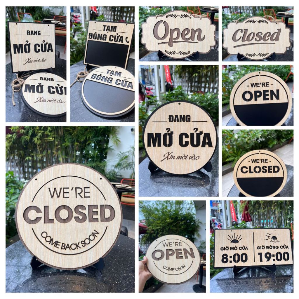 2-sided open closed wooden board model notice to open doors, close ...