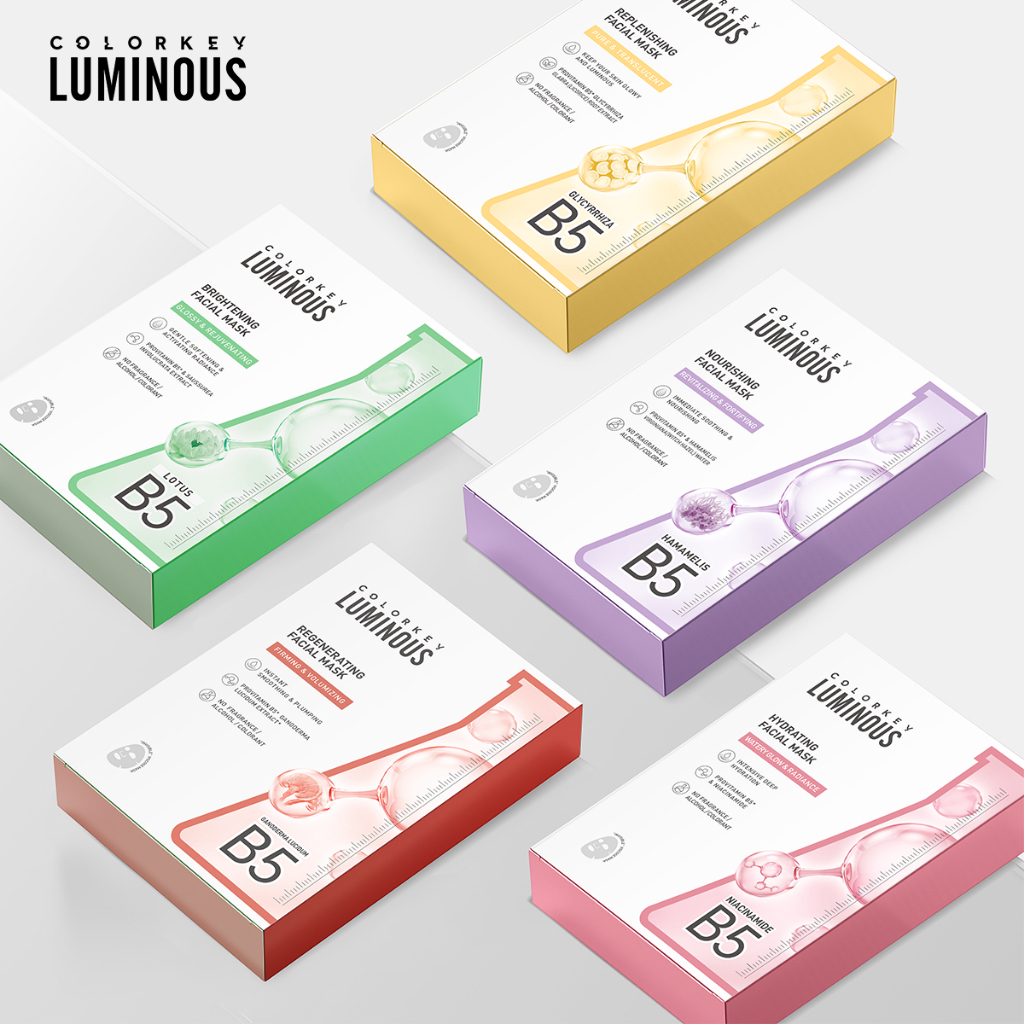 1 Box of 10 COLORKEY LUMINOUS Vitamin B5 Paper Masks for Recovery 25ml ...
