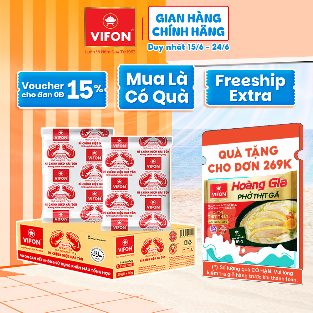 Carton of 30 packs of VIFON Two Shrimp Genuine Noodles 75g / Pack ...