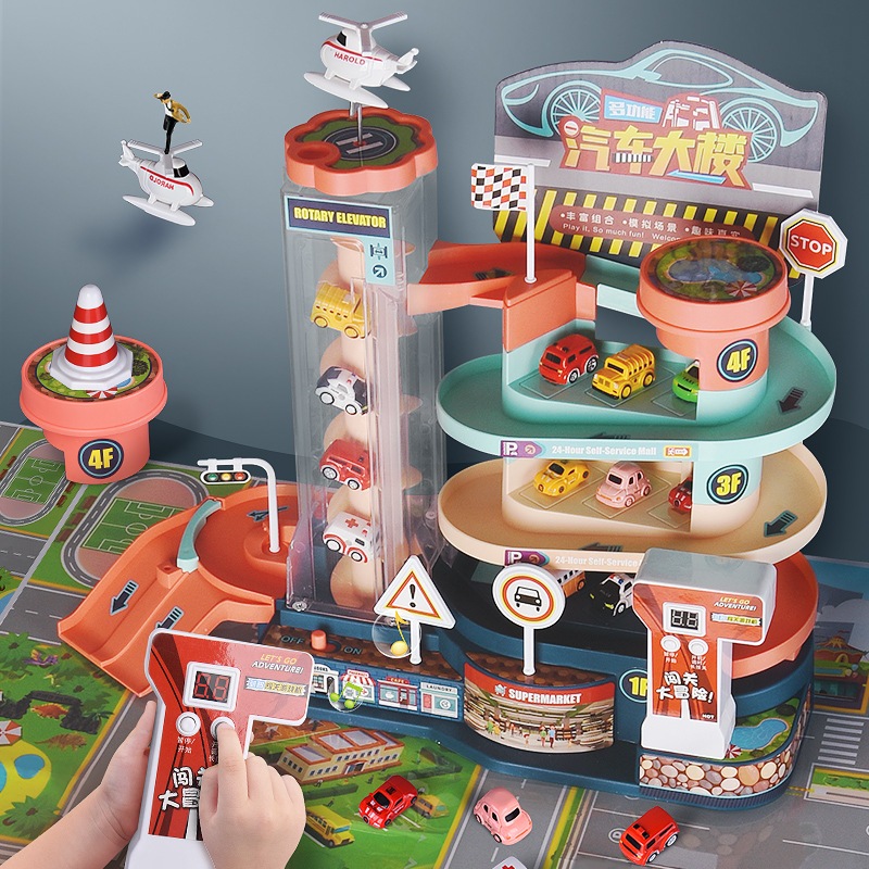 Funky Town car parking lot simulation assembly toy, multi-storey ...