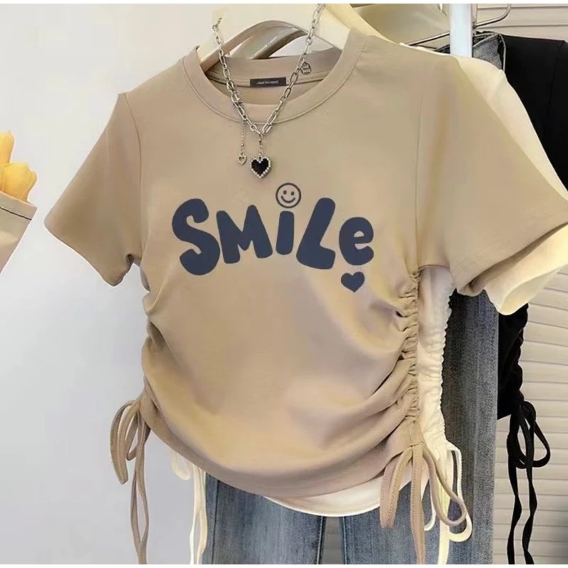 Super cool smiley face SMILE printed crop top - Body hugging crop top ...