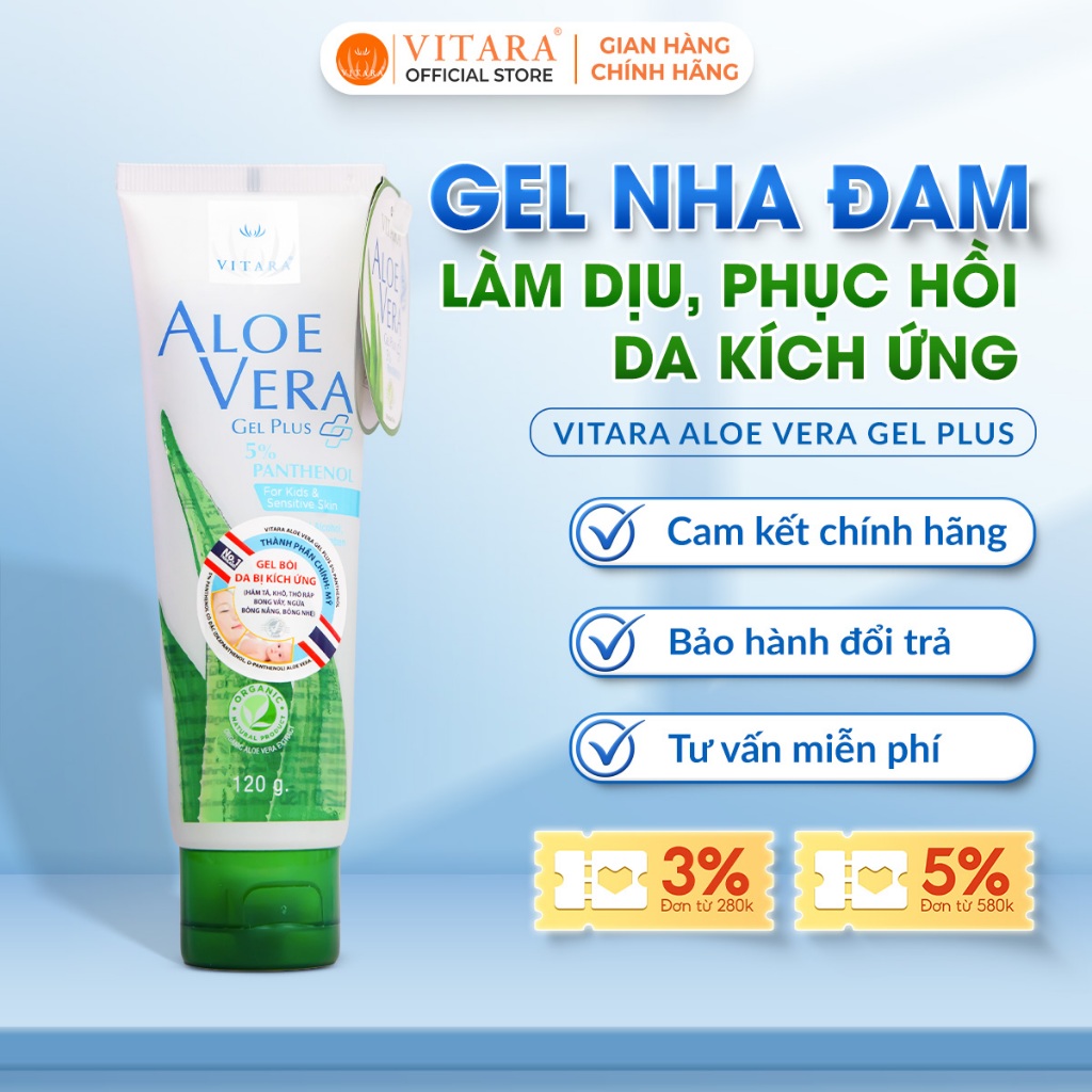 Vitara Aloe Vera 5% Panhanol irritated skin Gel soothes skin after sunburn,  roughness, burns, sunburn 120g | Shopee Malaysia