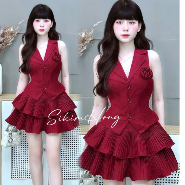 S250 S289 Gile-style shirt set with flowers and cute 2-layer flared ...
