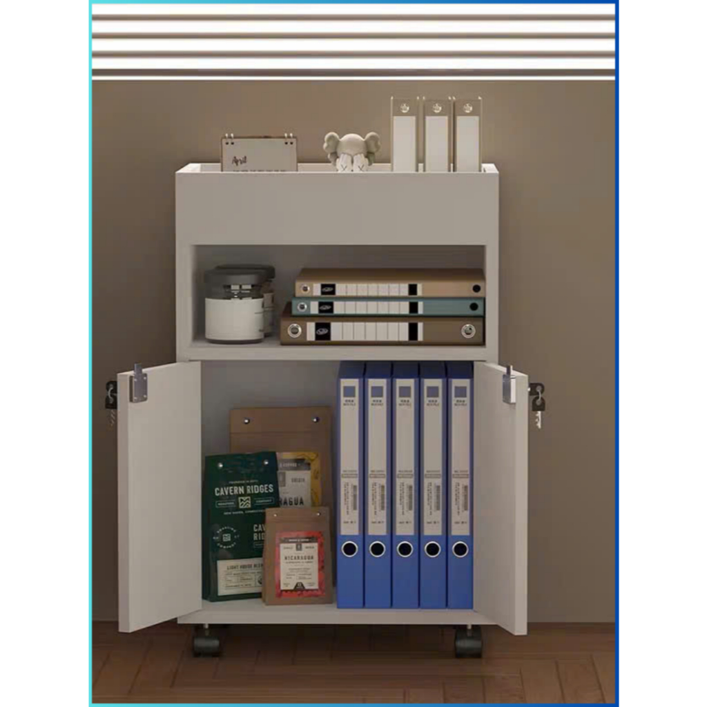 Office cabinet with lock, MDF wood file cabinet, moving wheels under ...