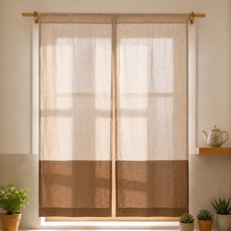 (2 Piece Mixed) Linen Noren Curtains with 2 Sides, Wabi Sabi Style ...
