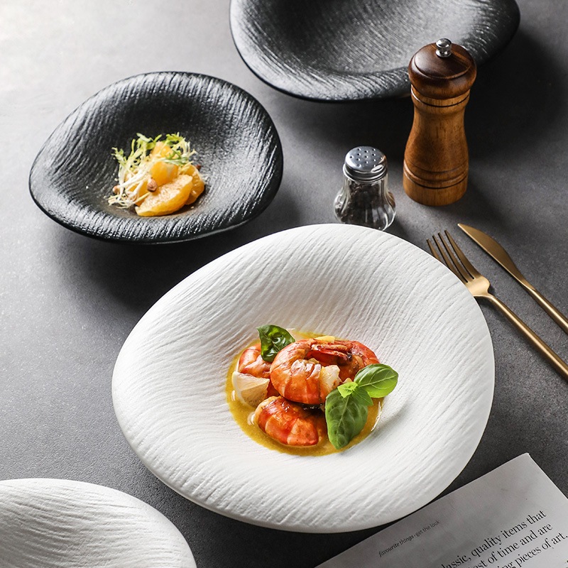 Japanese style ceramic plate, rough texture, food plate for family and ...