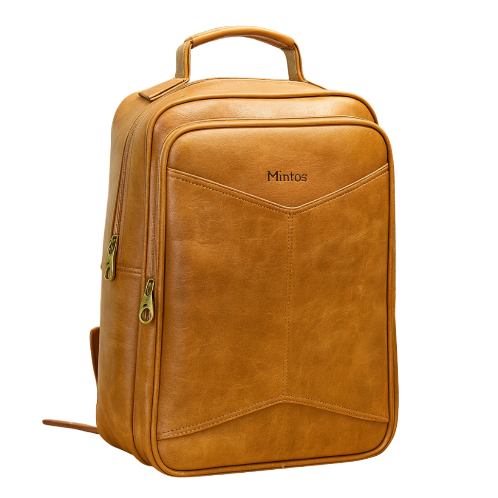 MINTAS 15.6 inch leather laptop backpack with many spacious ...