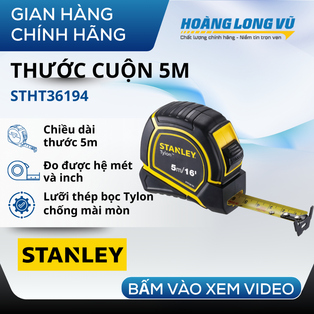 Tylon tape measure (5m/16-19mm) STHT36194 STANLEY, flexible steel, easy ...