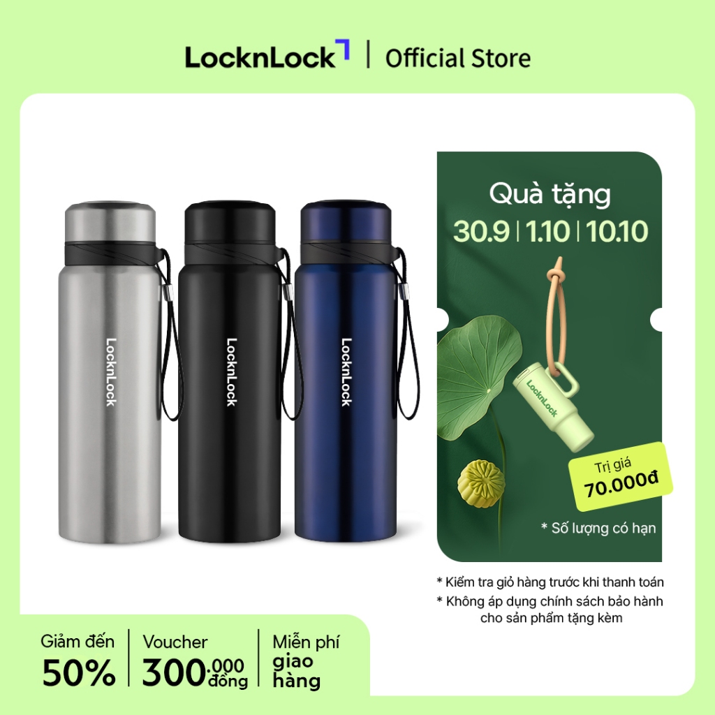 Stainless Steel Thermos Bottle with Hanging Strap Lock&Lock Vacuum Bottle  (800ml) LHC6180