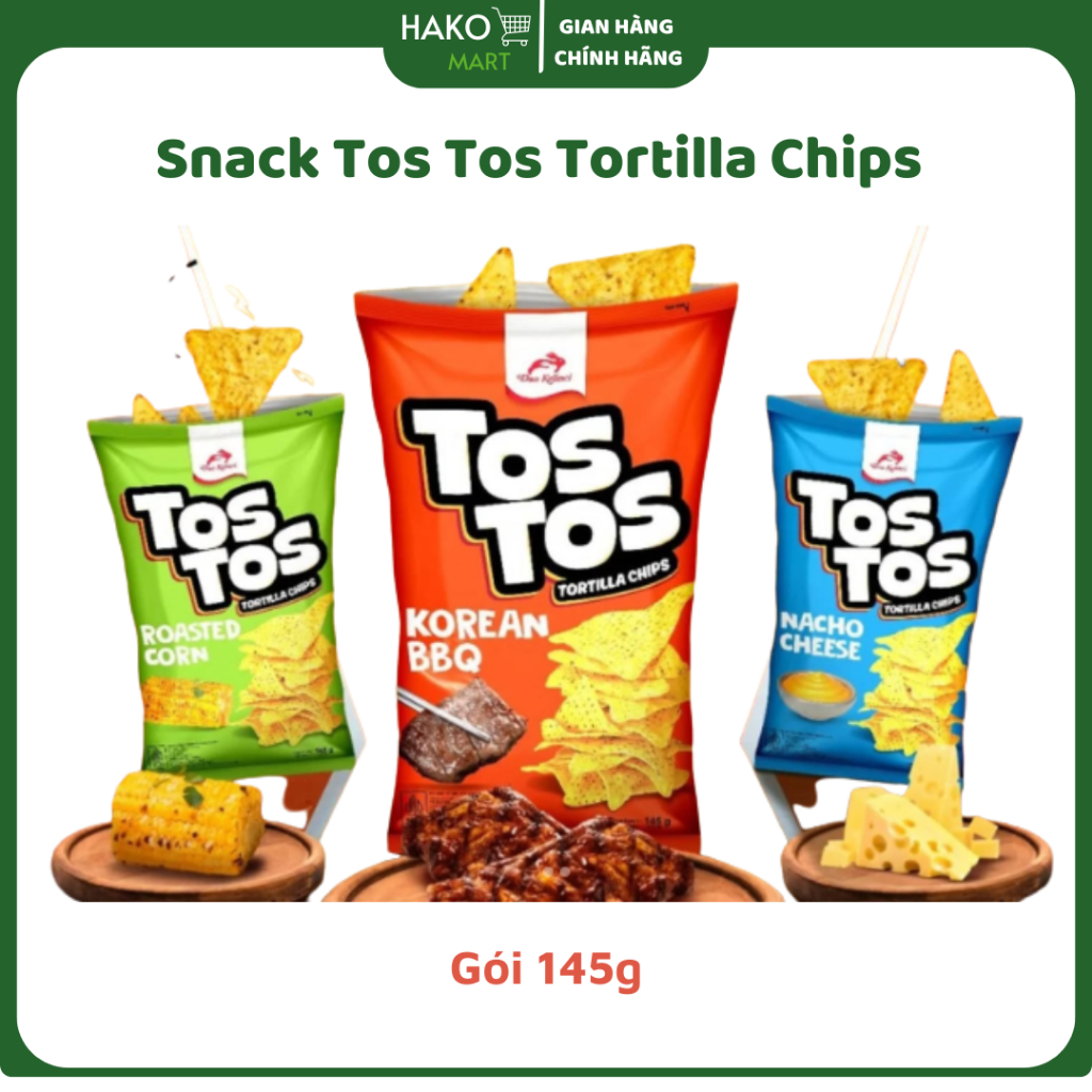 Tos Tos Tortilla Chips Snack 3 Flavors (Cheese, Corn, BBQ) 145g Pack ...